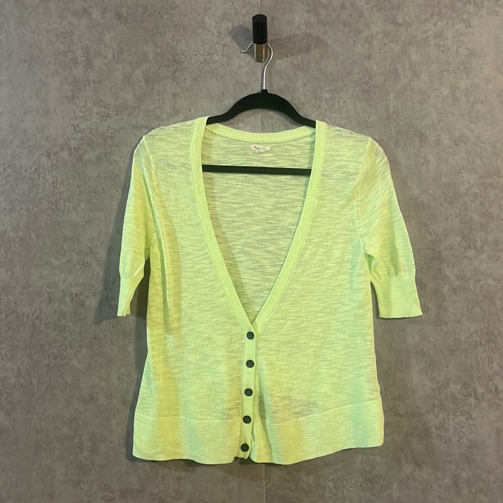 Aerie 100% Cotton Y2K Half Sleeve Lightweight Lime Green Cardigan
